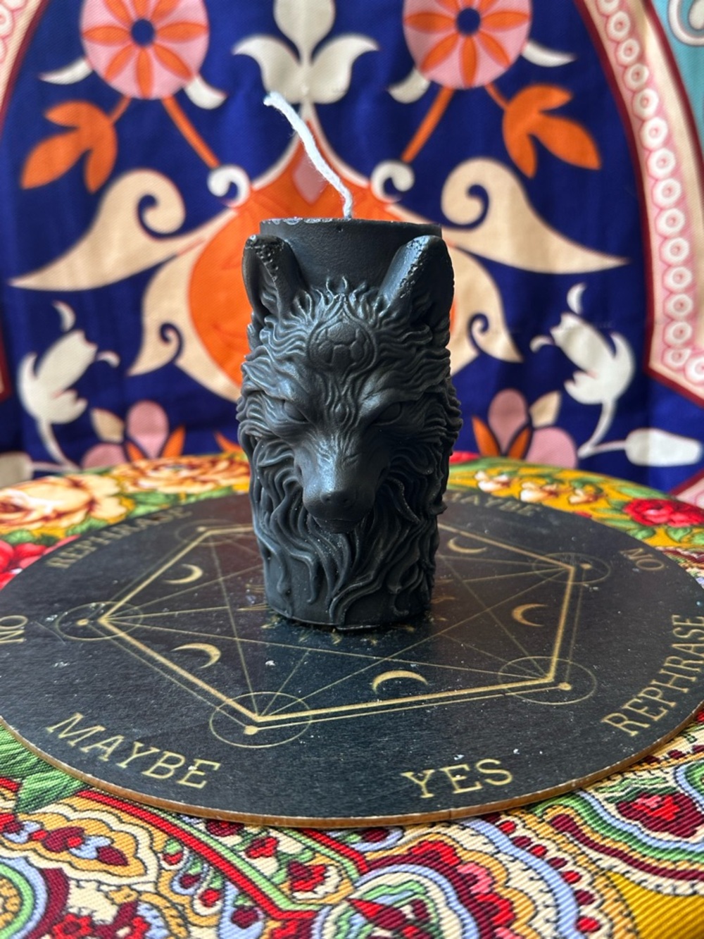 Black Wolf Pillar Candle